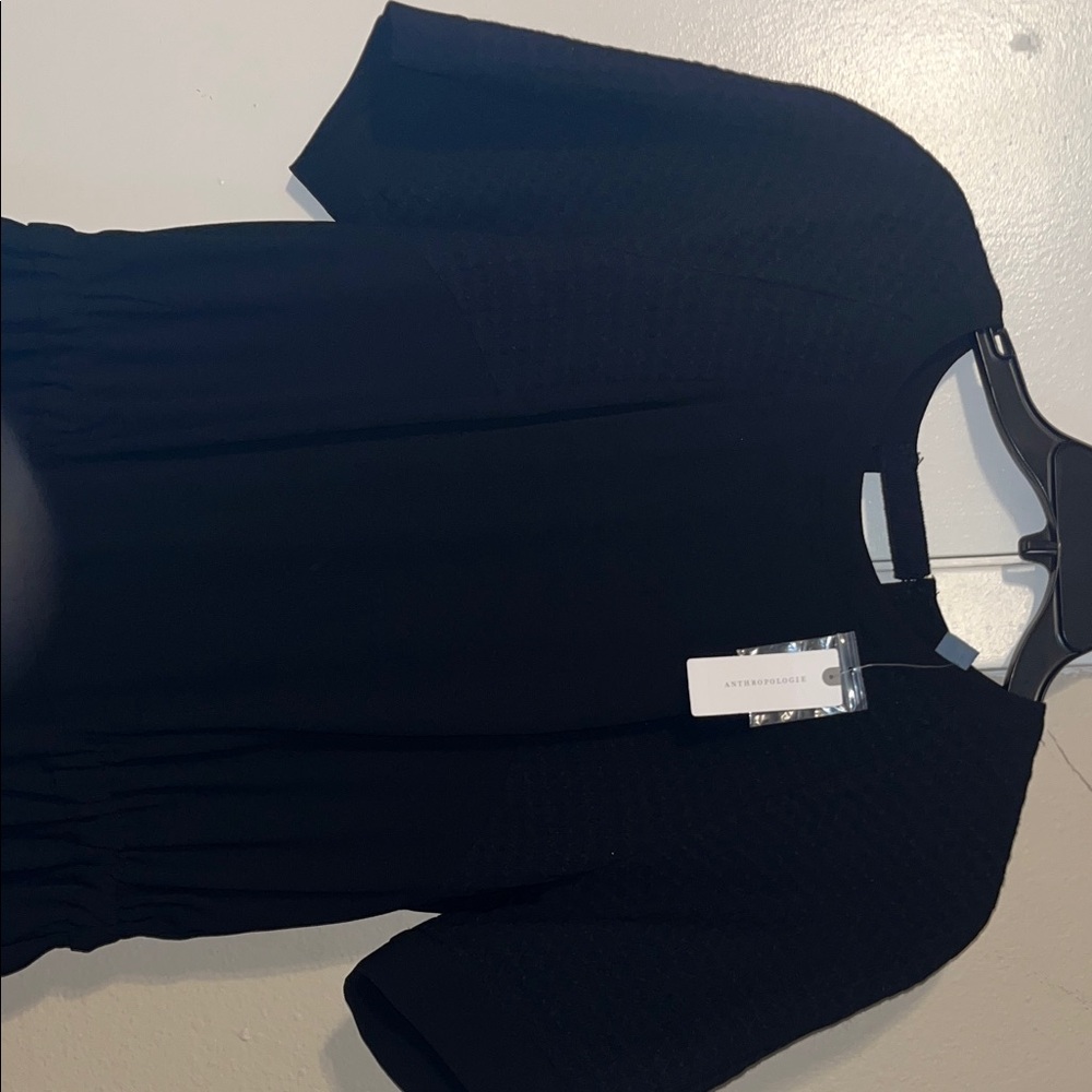 Anthropologie Black Textured Short Sleeve Dress - Picture 8 of 9